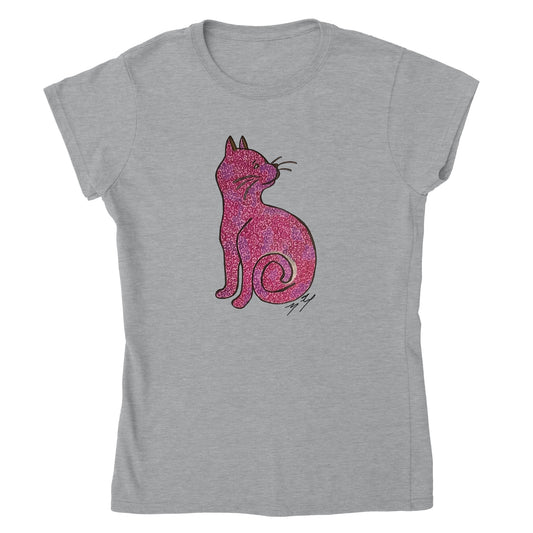 Curious Cat  Womens Crewneck T-shirt