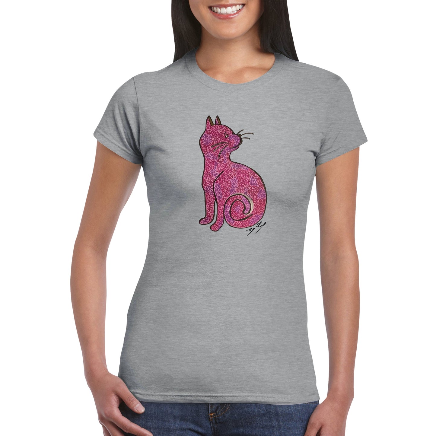 Curious Cat  Womens Crewneck T-shirt